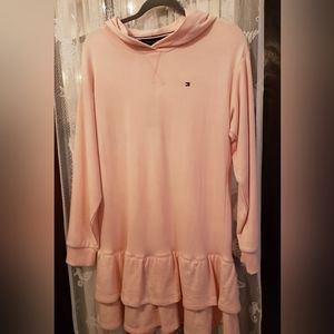 Tommy Hilfiger Tiered Sweathshirt Hoodie Dress Pink Size M Womens NEW NWT